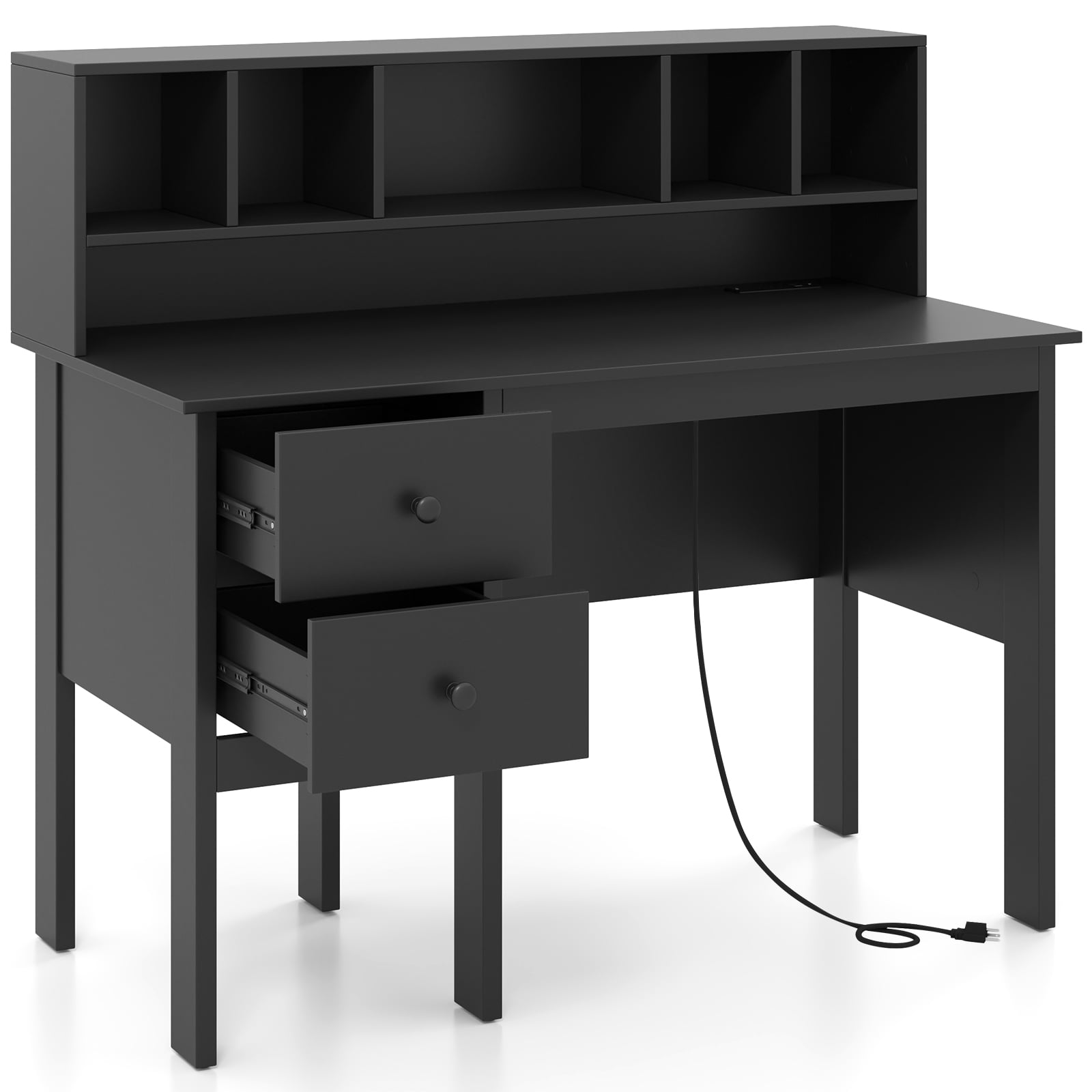 48 Inch Computer Desk With Drawers, Power Outlets, Black Computer Desks Black at Gallery Canada
