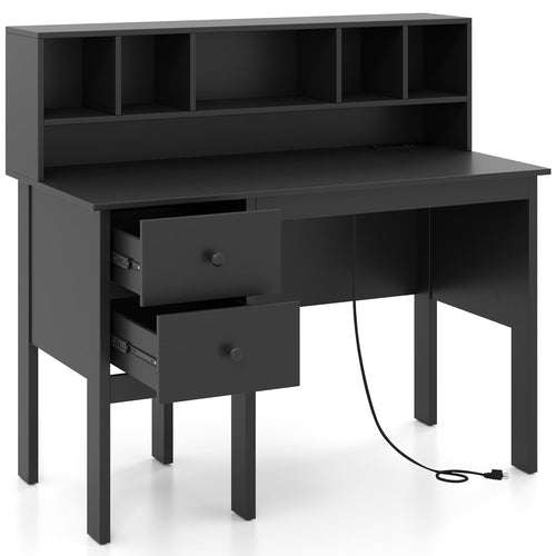 48 Inch Computer Desk With Drawers, Power Outlets, Black