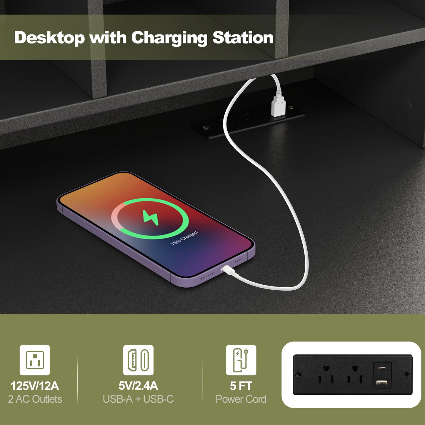 48 Inch Computer Desk With Drawers, Power Outlets, Black Computer Desks at Gallery Canada