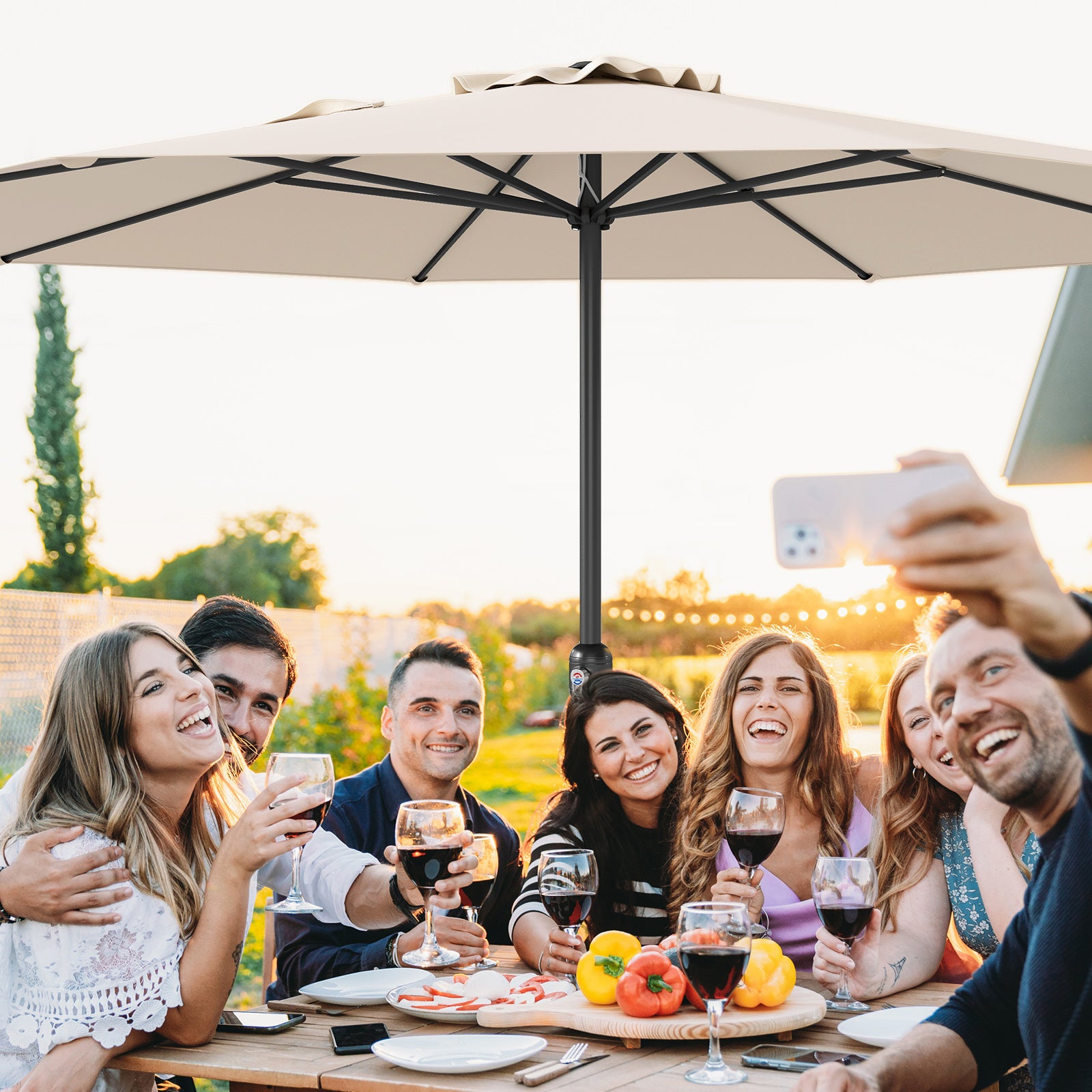 12 Feet Patio Umbrella with Crank Handle and 8 Sturdy Ribs, Beige Outdoor Umbrellas at Gallery Canada