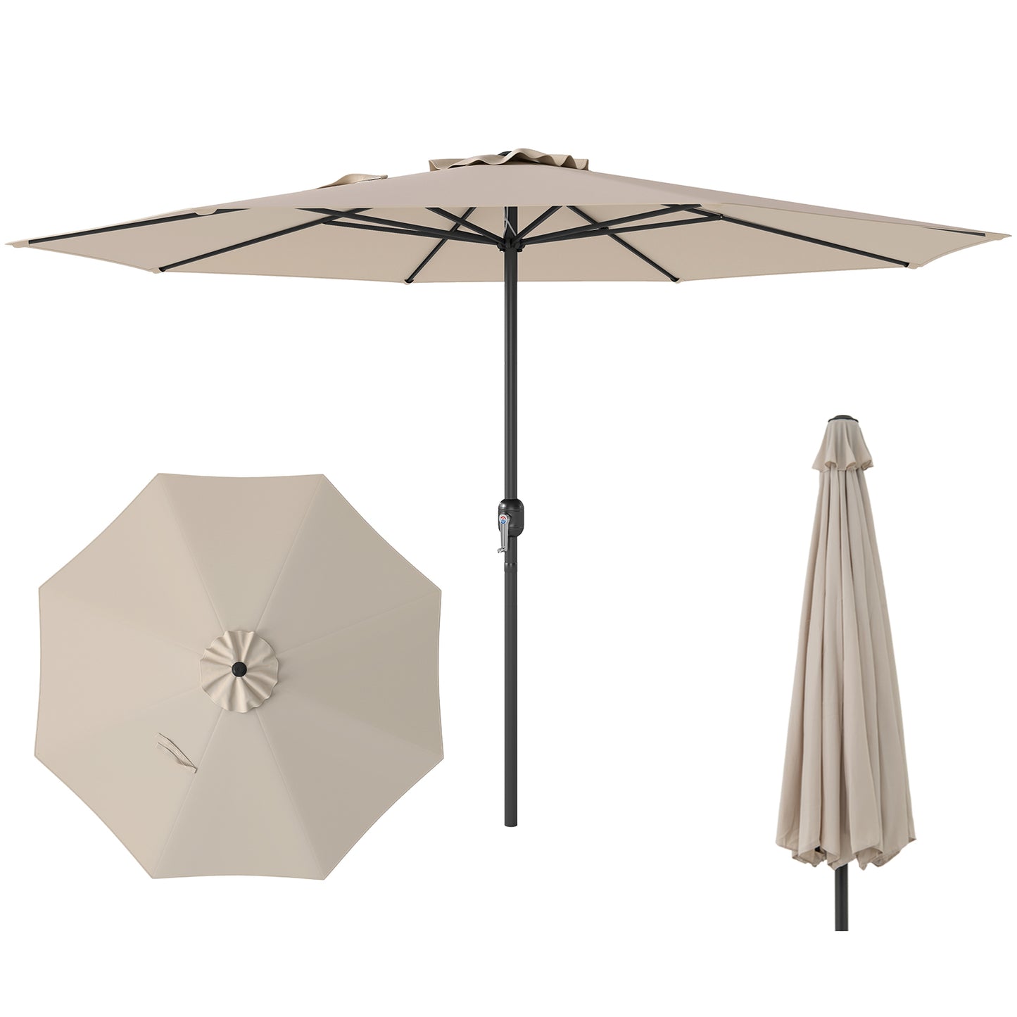 12 Feet Patio Umbrella with Crank Handle and 8 Sturdy Ribs, Beige Outdoor Umbrellas at Gallery Canada