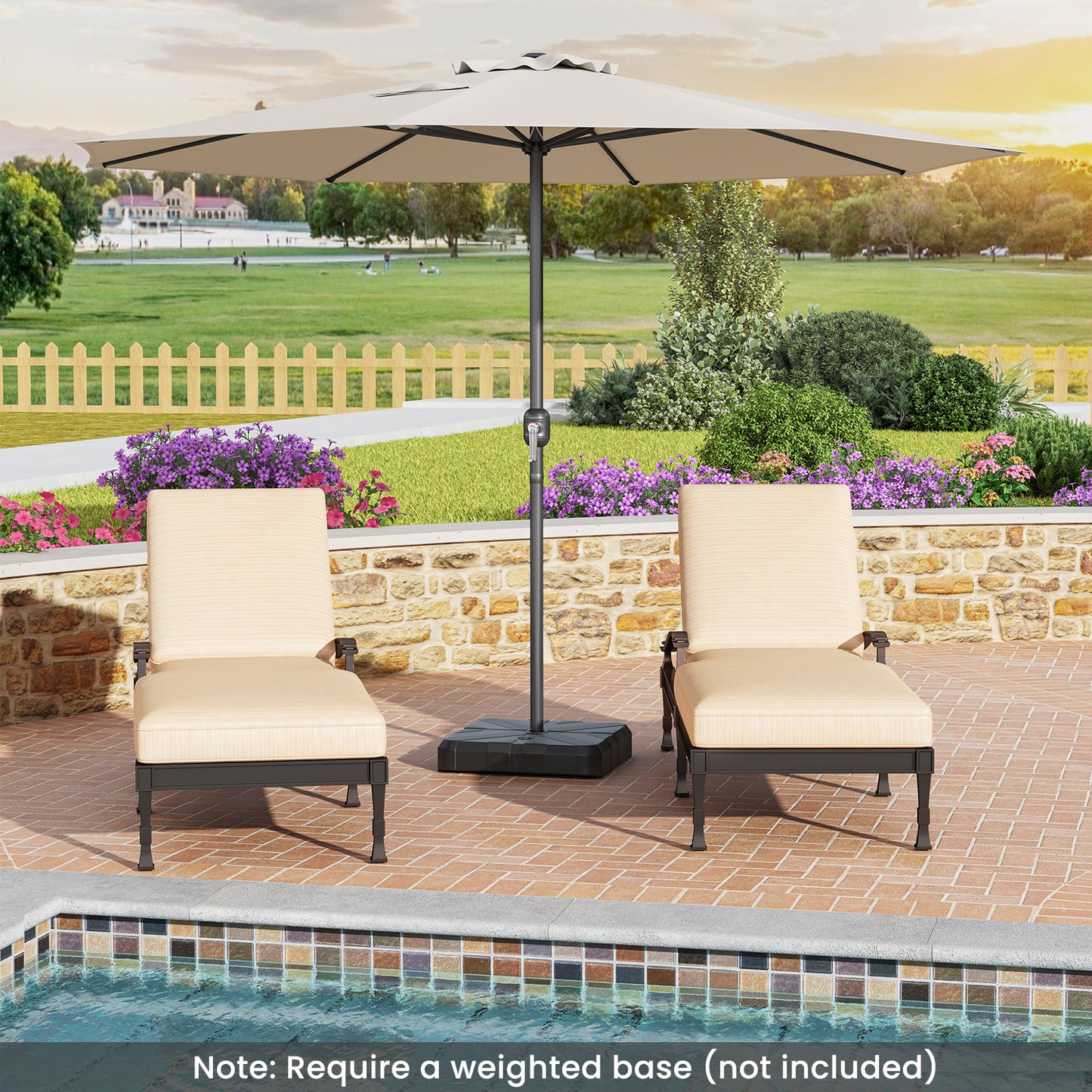 12 Feet Patio Umbrella with Crank Handle and 8 Sturdy Ribs, Beige Outdoor Umbrellas at Gallery Canada