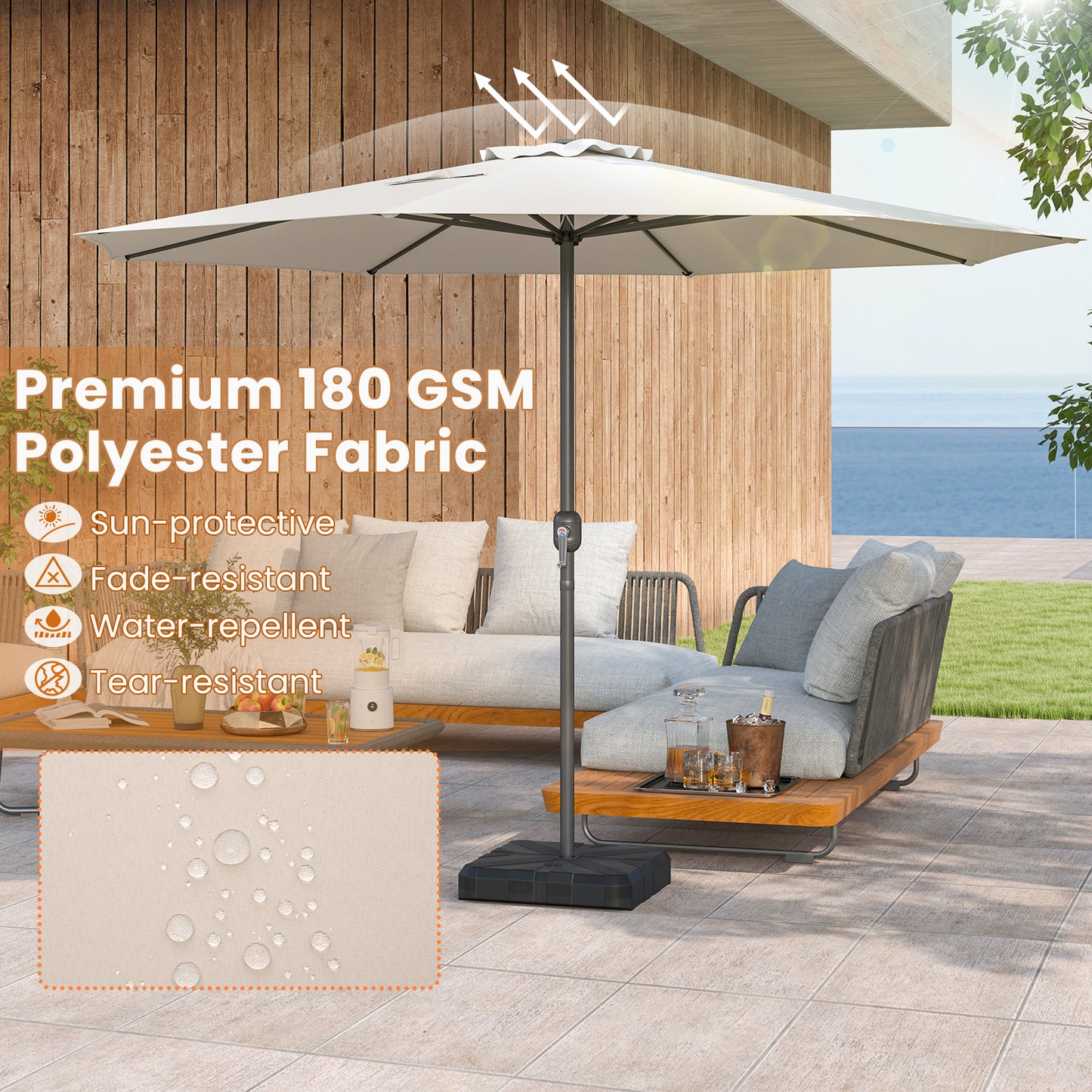 12 Feet Patio Umbrella with Crank Handle and 8 Sturdy Ribs, Beige Outdoor Umbrellas at Gallery Canada