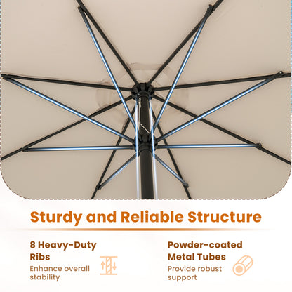 12 Feet Patio Umbrella with Crank Handle and 8 Sturdy Ribs, Beige Outdoor Umbrellas at Gallery Canada