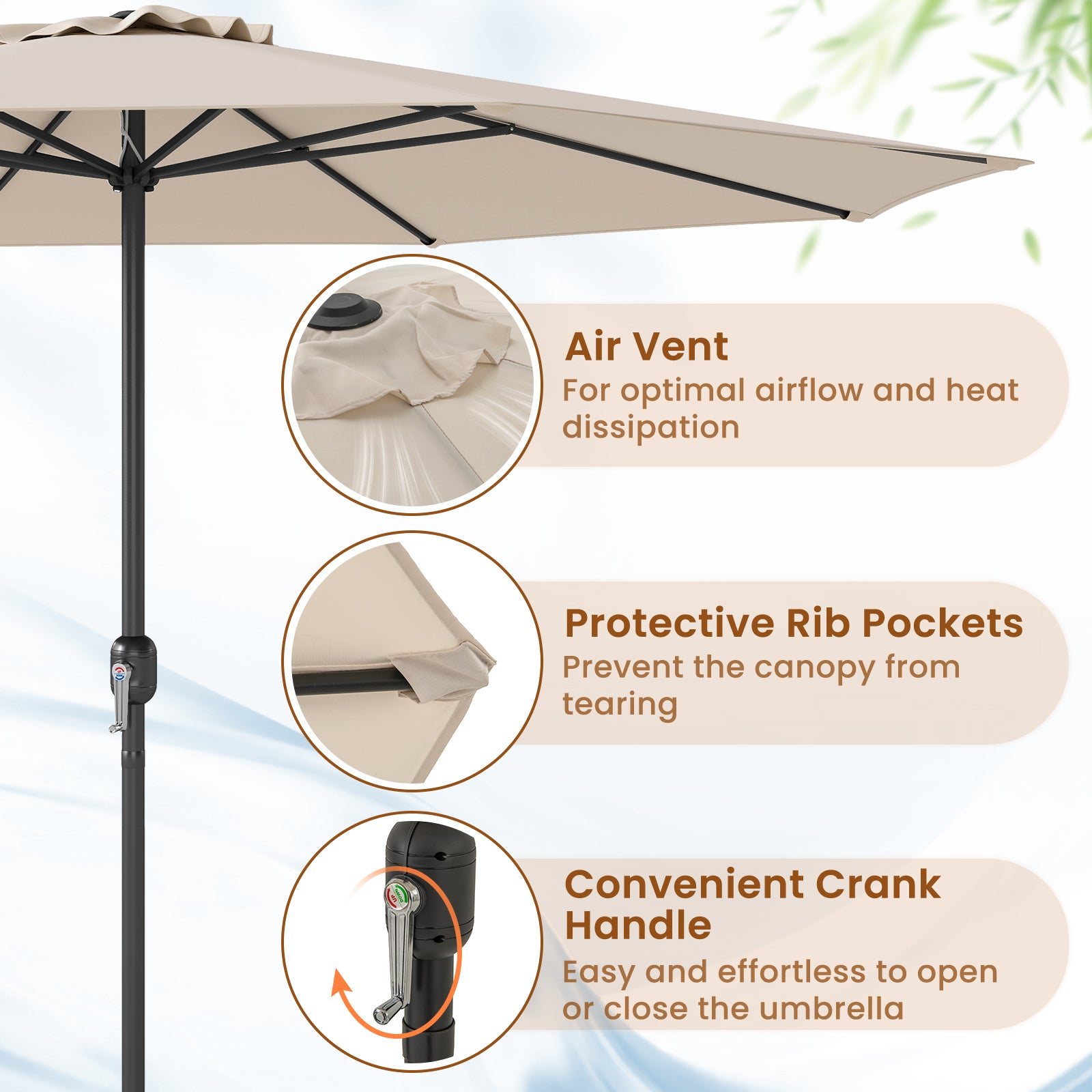 12 Feet Patio Umbrella with Crank Handle and 8 Sturdy Ribs, Beige Outdoor Umbrellas at Gallery Canada
