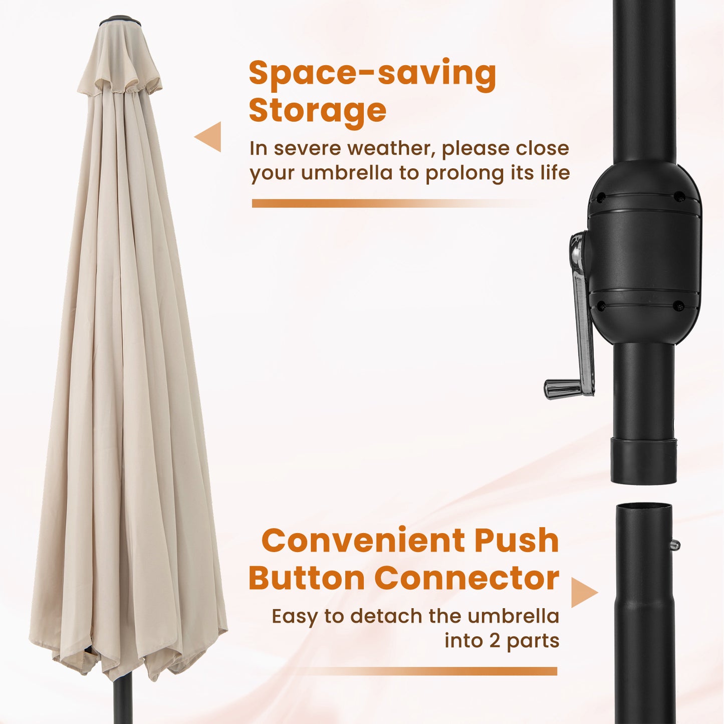 12 Feet Patio Umbrella with Crank Handle and 8 Sturdy Ribs, Beige Outdoor Umbrellas at Gallery Canada