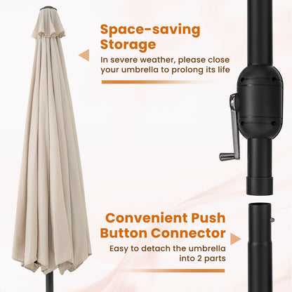 12 Feet Patio Umbrella with Crank Handle and 8 Sturdy Ribs, Beige Outdoor Umbrellas at Gallery Canada
