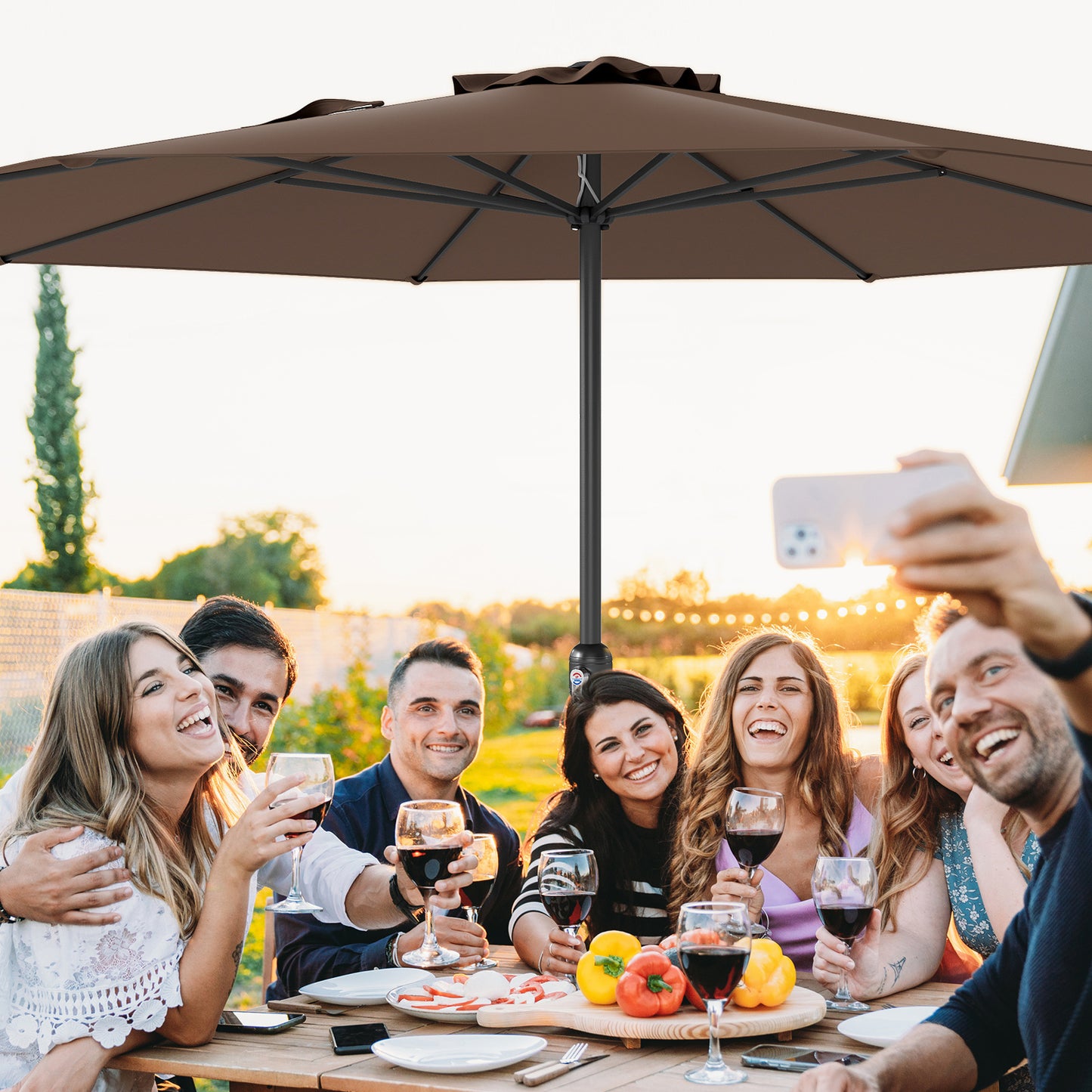 12 Feet Patio Umbrella with Crank Handle and 8 Sturdy Ribs, Coffee Outdoor Umbrellas at Gallery Canada