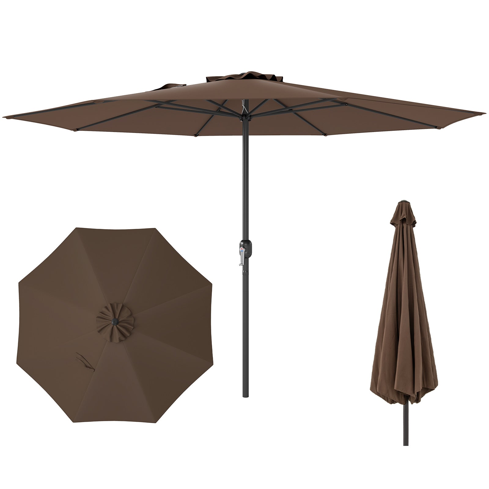12 Feet Patio Umbrella with Crank Handle and 8 Sturdy Ribs, Coffee Outdoor Umbrellas at Gallery Canada