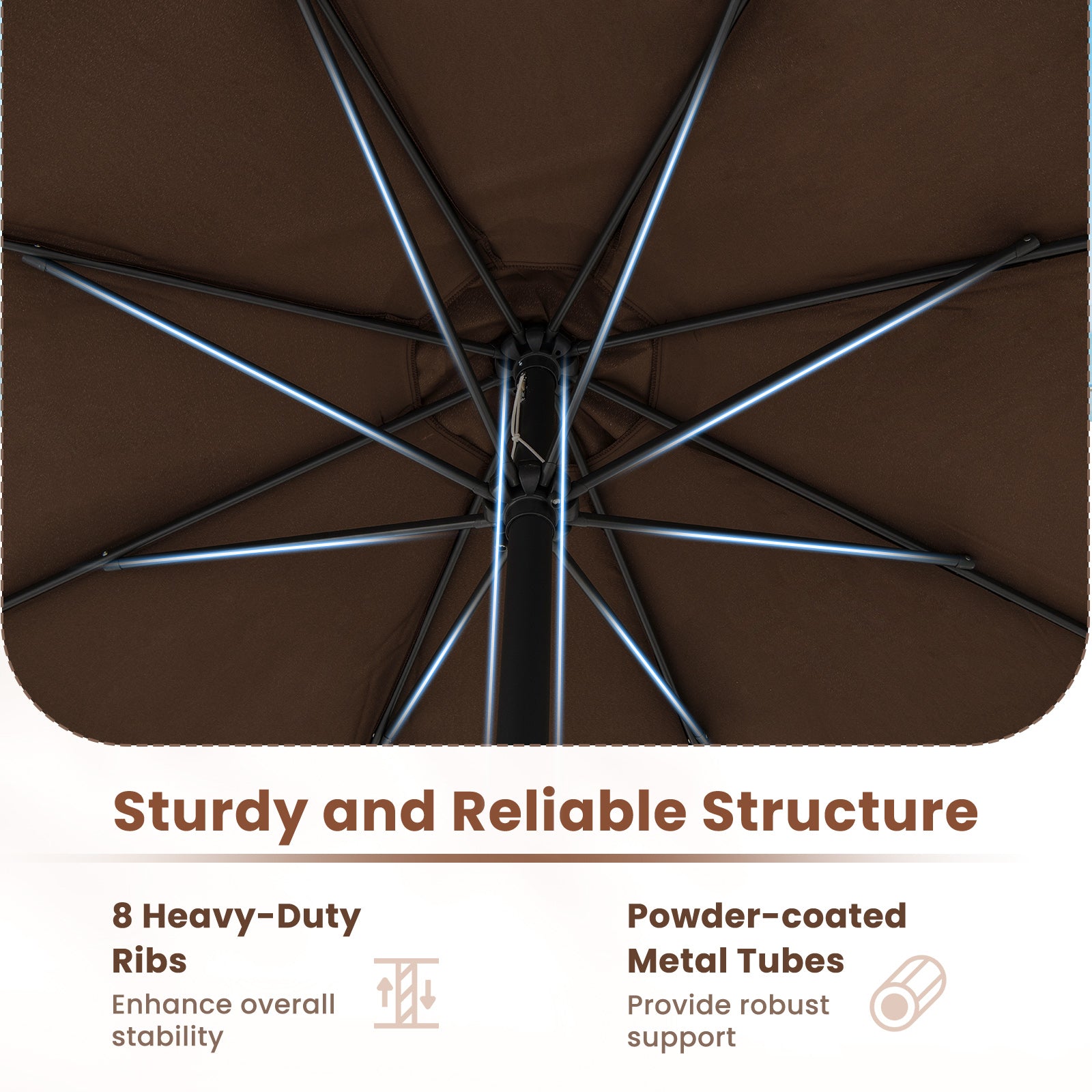 12 Feet Patio Umbrella with Crank Handle and 8 Sturdy Ribs, Coffee Outdoor Umbrellas at Gallery Canada