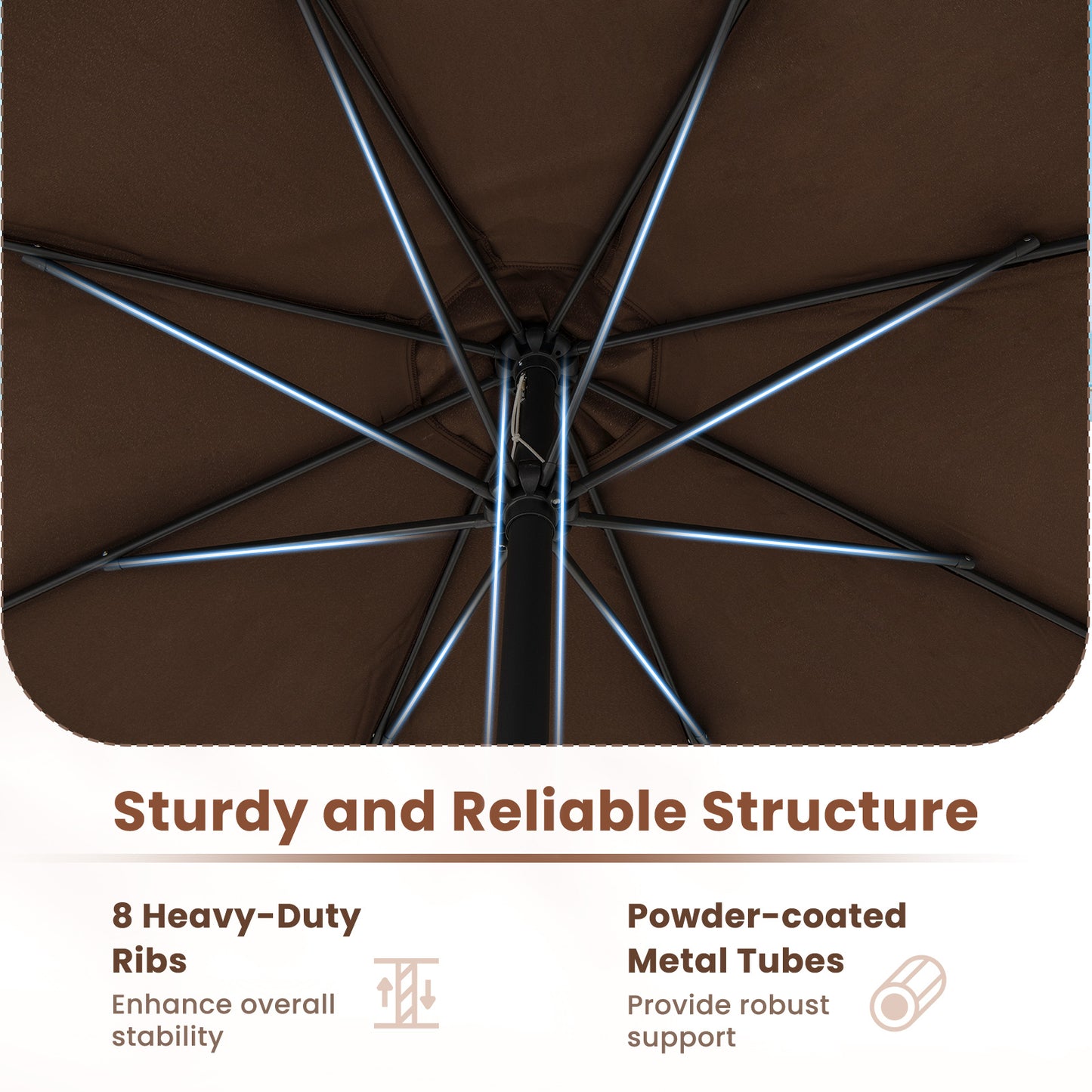 12 Feet Patio Umbrella with Crank Handle and 8 Sturdy Ribs, Coffee Outdoor Umbrellas at Gallery Canada