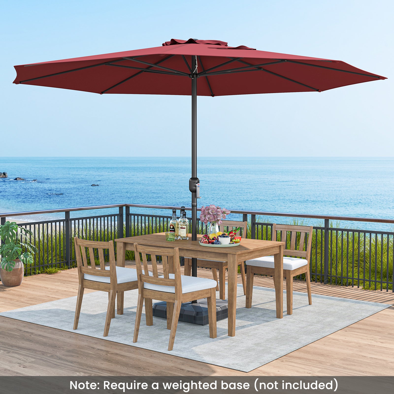 12 Feet Patio Umbrella with Crank Handle and 8 Sturdy Ribs, Red Outdoor Umbrellas at Gallery Canada