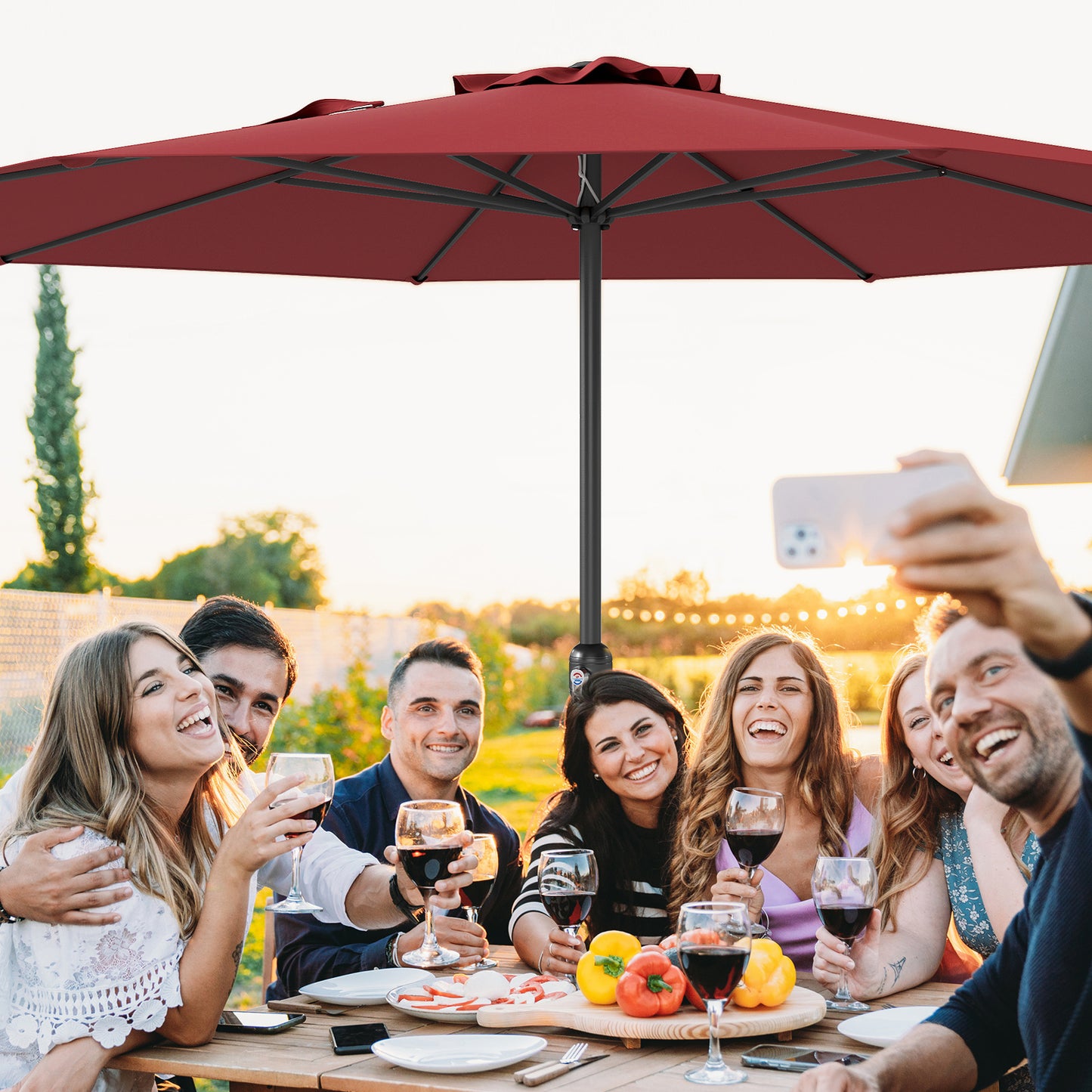 12 Feet Patio Umbrella with Crank Handle and 8 Sturdy Ribs, Red Outdoor Umbrellas at Gallery Canada