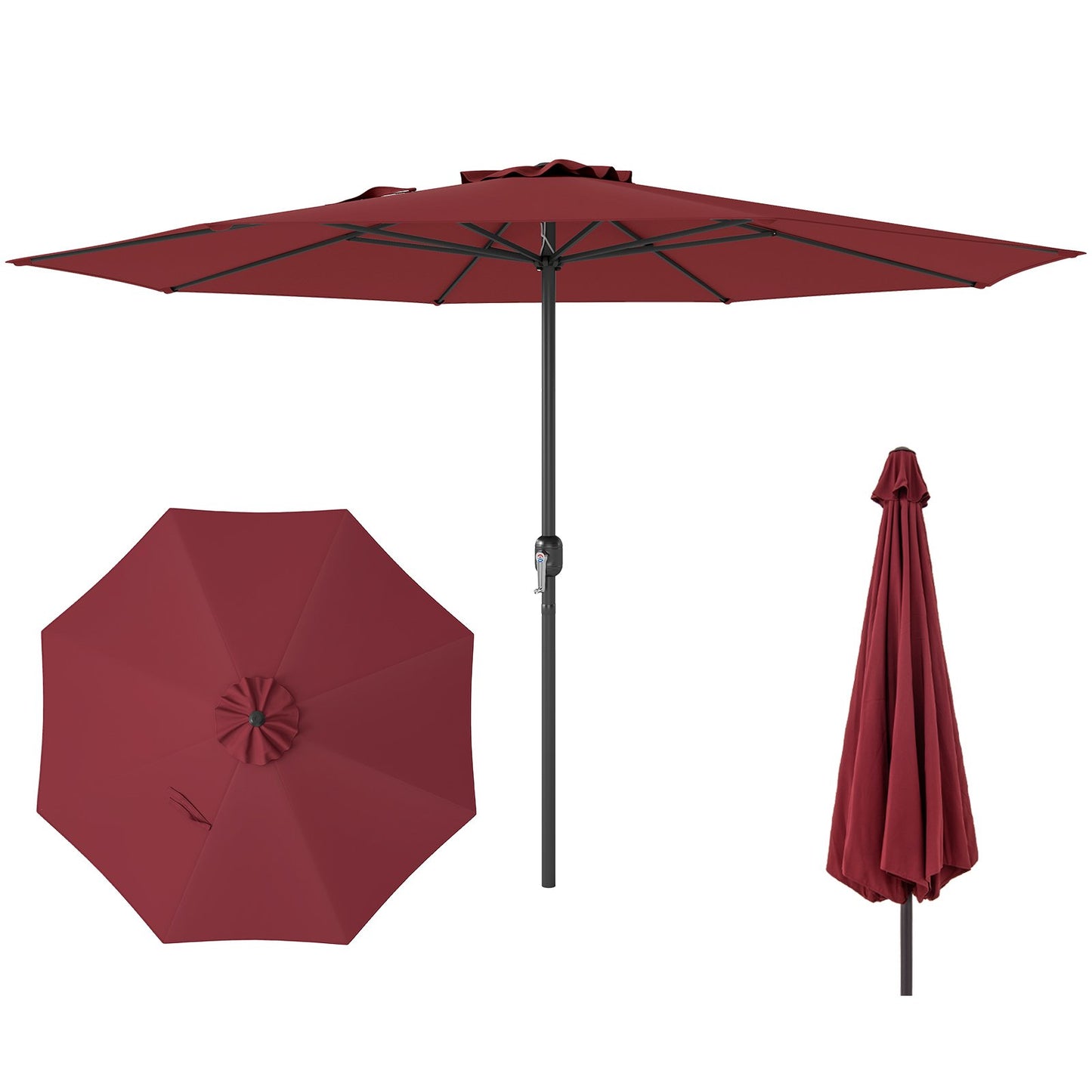 12 Feet Patio Umbrella with Crank Handle and 8 Sturdy Ribs, Red Outdoor Umbrellas Red at Gallery Canada