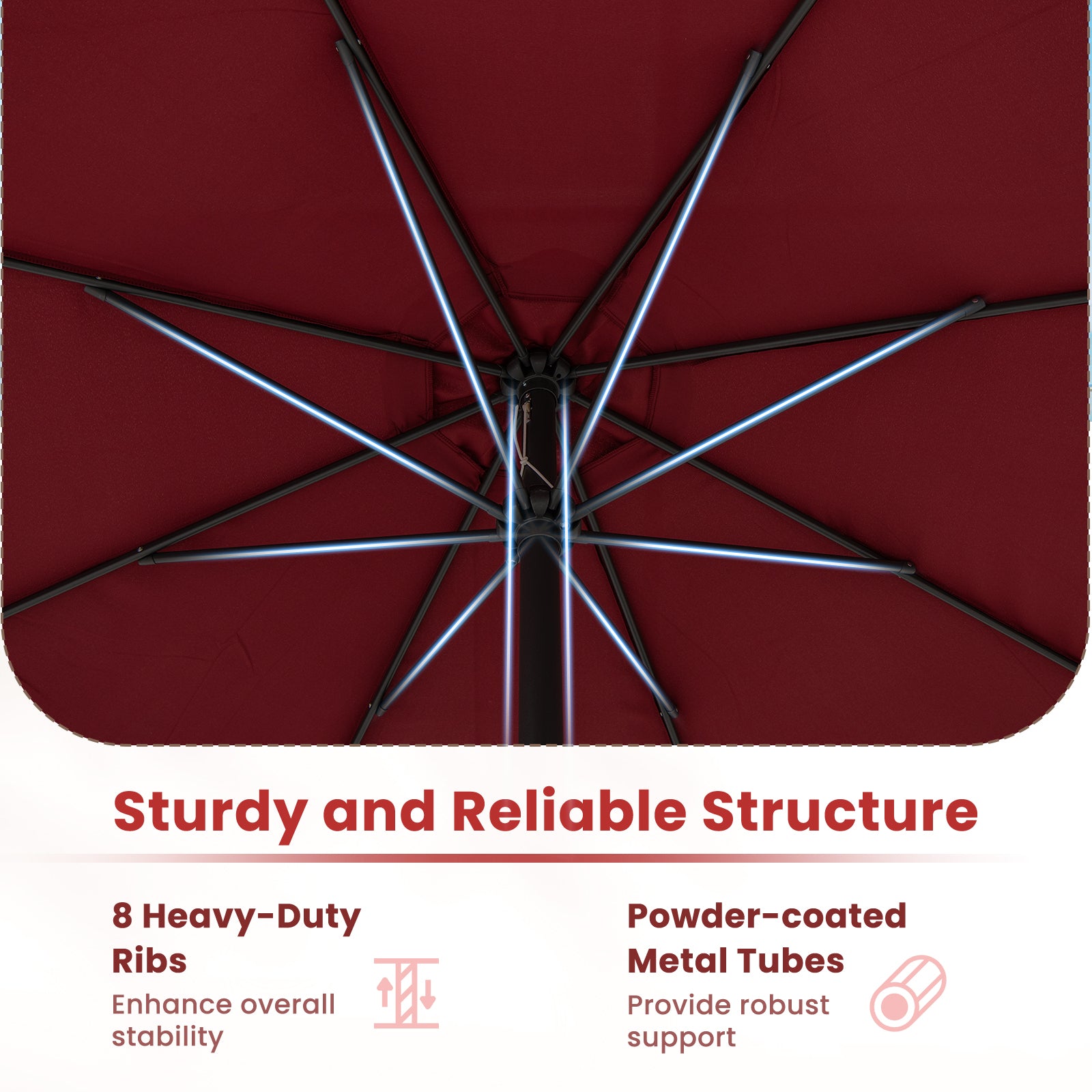 12 Feet Patio Umbrella with Crank Handle and 8 Sturdy Ribs, Red Outdoor Umbrellas at Gallery Canada