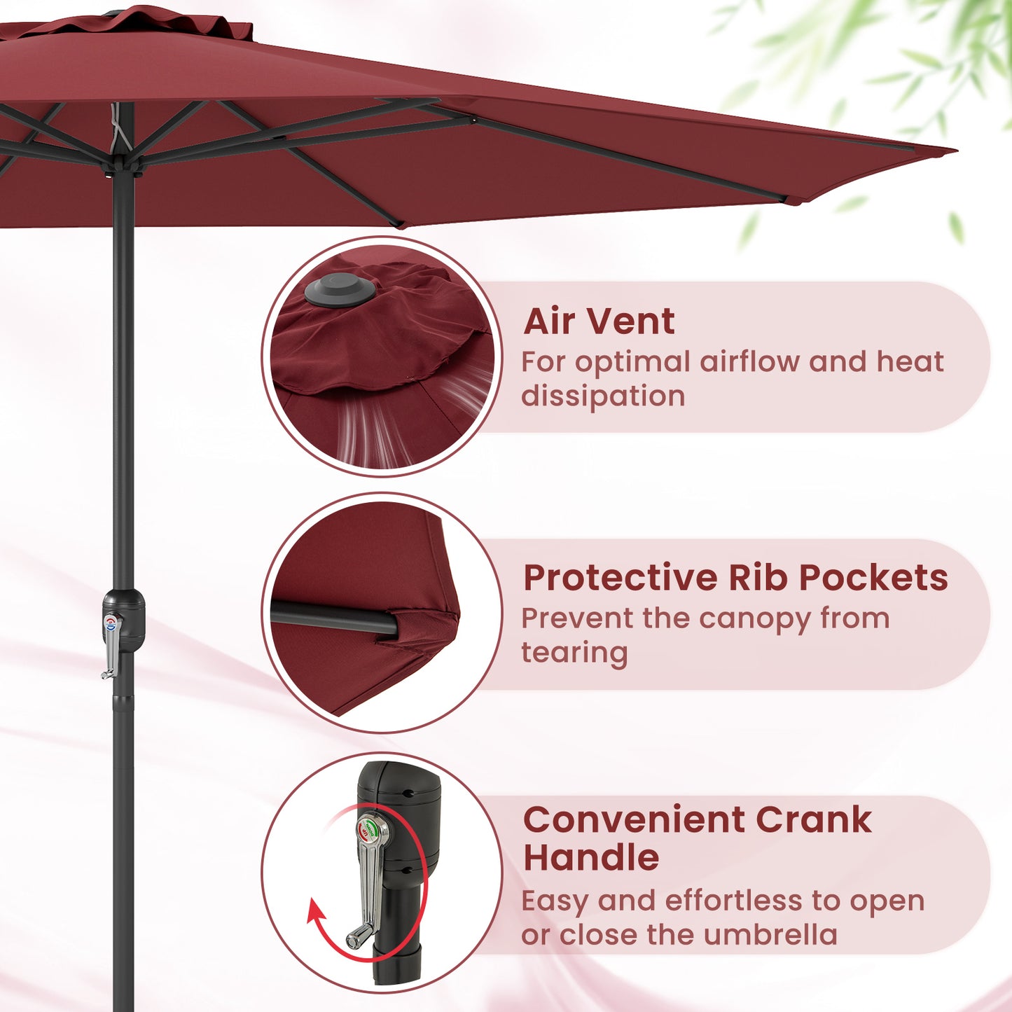 12 Feet Patio Umbrella with Crank Handle and 8 Sturdy Ribs, Red Outdoor Umbrellas at Gallery Canada