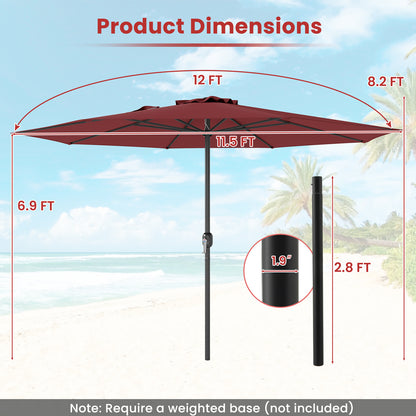 12 Feet Patio Umbrella with Crank Handle and 8 Sturdy Ribs, Red Outdoor Umbrellas at Gallery Canada