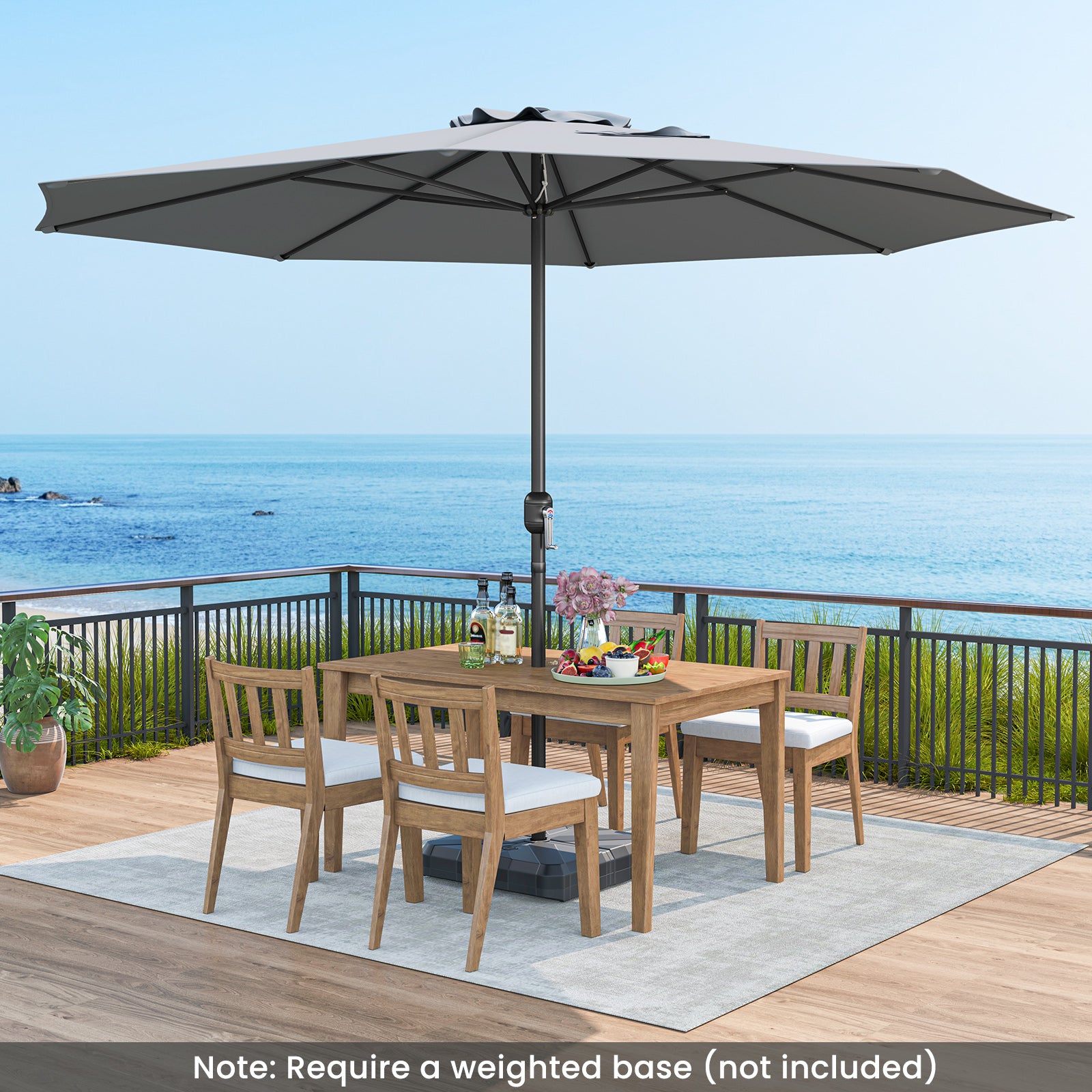 12 Feet Patio Umbrella with Crank Handle and 8 Sturdy Ribs, Gray Outdoor Umbrellas Gray at Gallery Canada