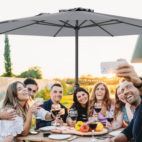 12 Feet Patio Umbrella with Crank Handle and 8 Sturdy Ribs, Gray