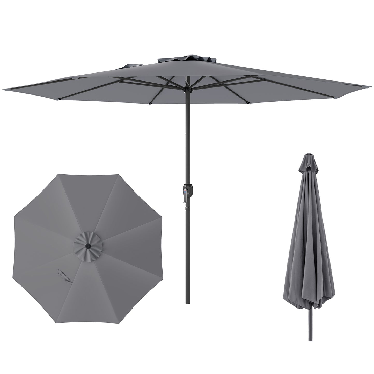 12 Feet Patio Umbrella with Crank Handle and 8 Sturdy Ribs, Gray Outdoor Umbrellas at Gallery Canada
