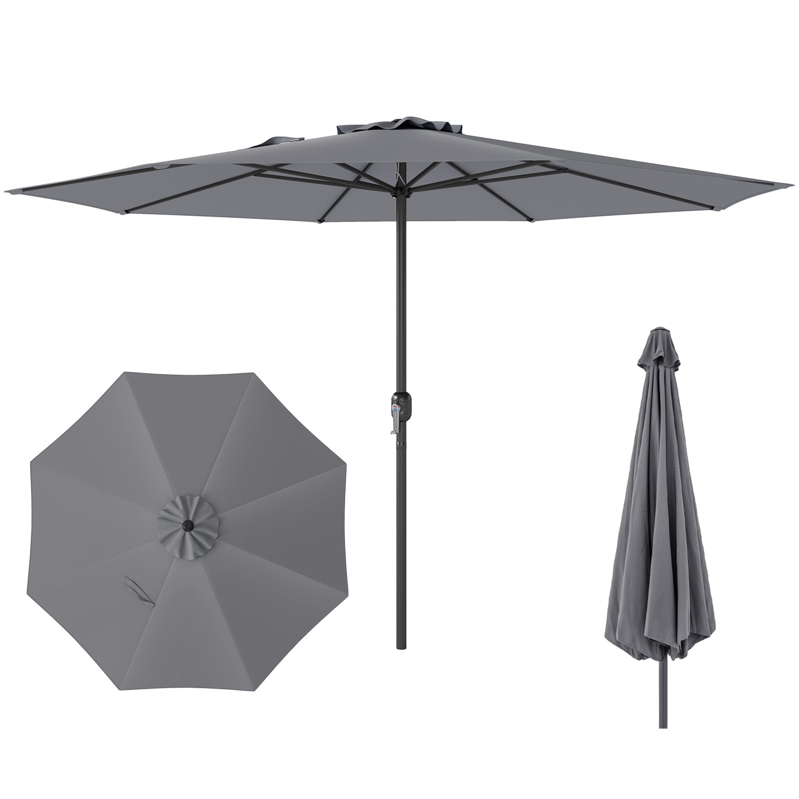 12 Feet Patio Umbrella with Crank Handle and 8 Sturdy Ribs, Gray Outdoor Umbrellas at Gallery Canada