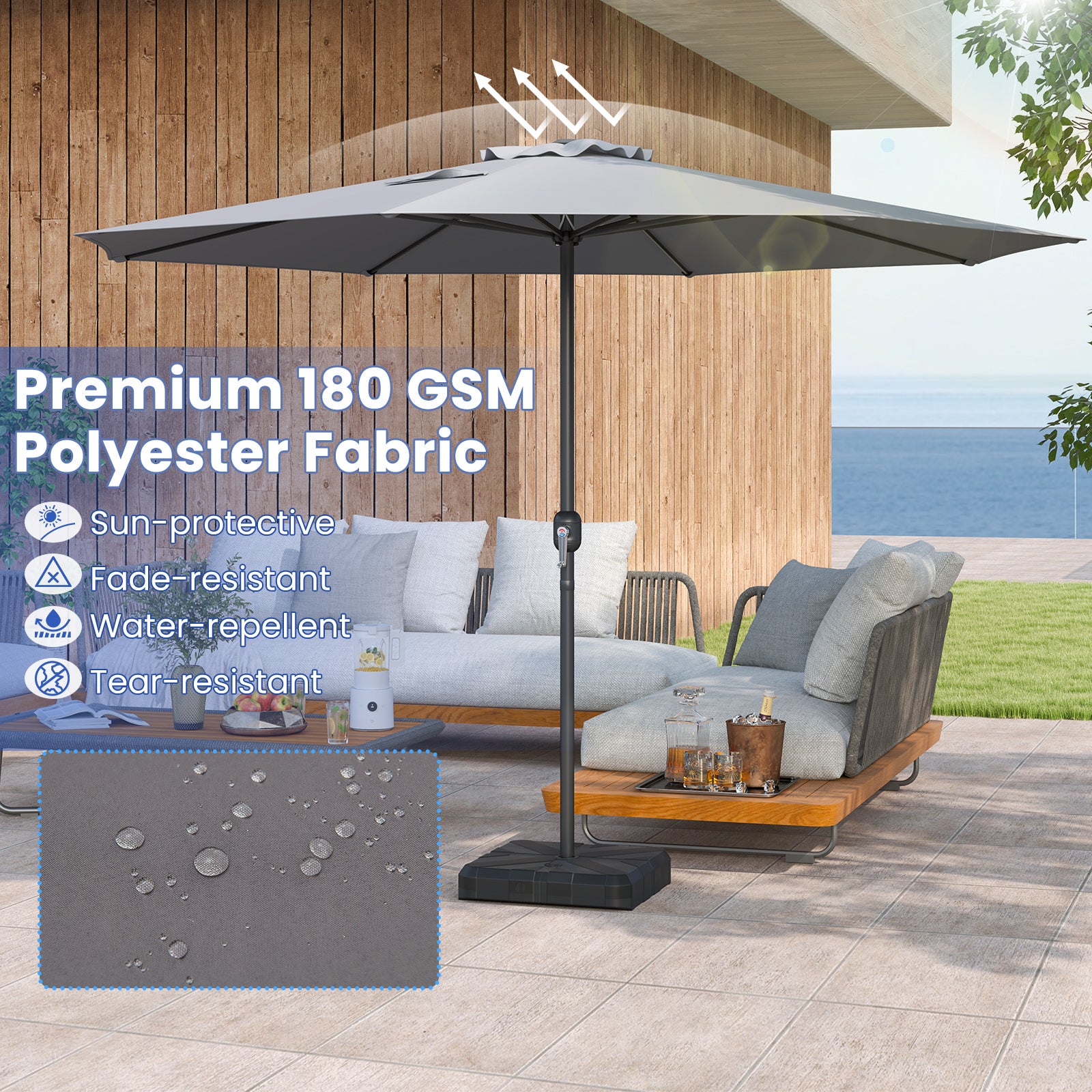 12 Feet Patio Umbrella with Crank Handle and 8 Sturdy Ribs, Gray Outdoor Umbrellas at Gallery Canada