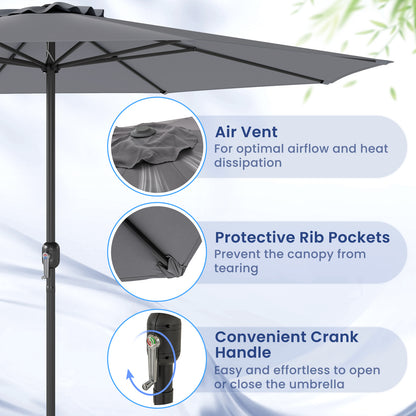 12 Feet Patio Umbrella with Crank Handle and 8 Sturdy Ribs, Gray Outdoor Umbrellas at Gallery Canada