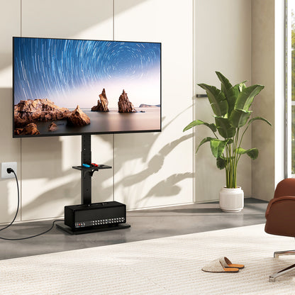 Tilt and Height Adjustable Floor TV Stand with Power Outlet and Adjustable AV Shelf Entertainment Centers & TV Stands at Gallery Canada