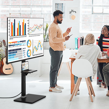 Tilt and Height Adjustable Floor TV Stand with Power Outlet and Adjustable AV Shelf Entertainment Centers & TV Stands at Gallery Canada