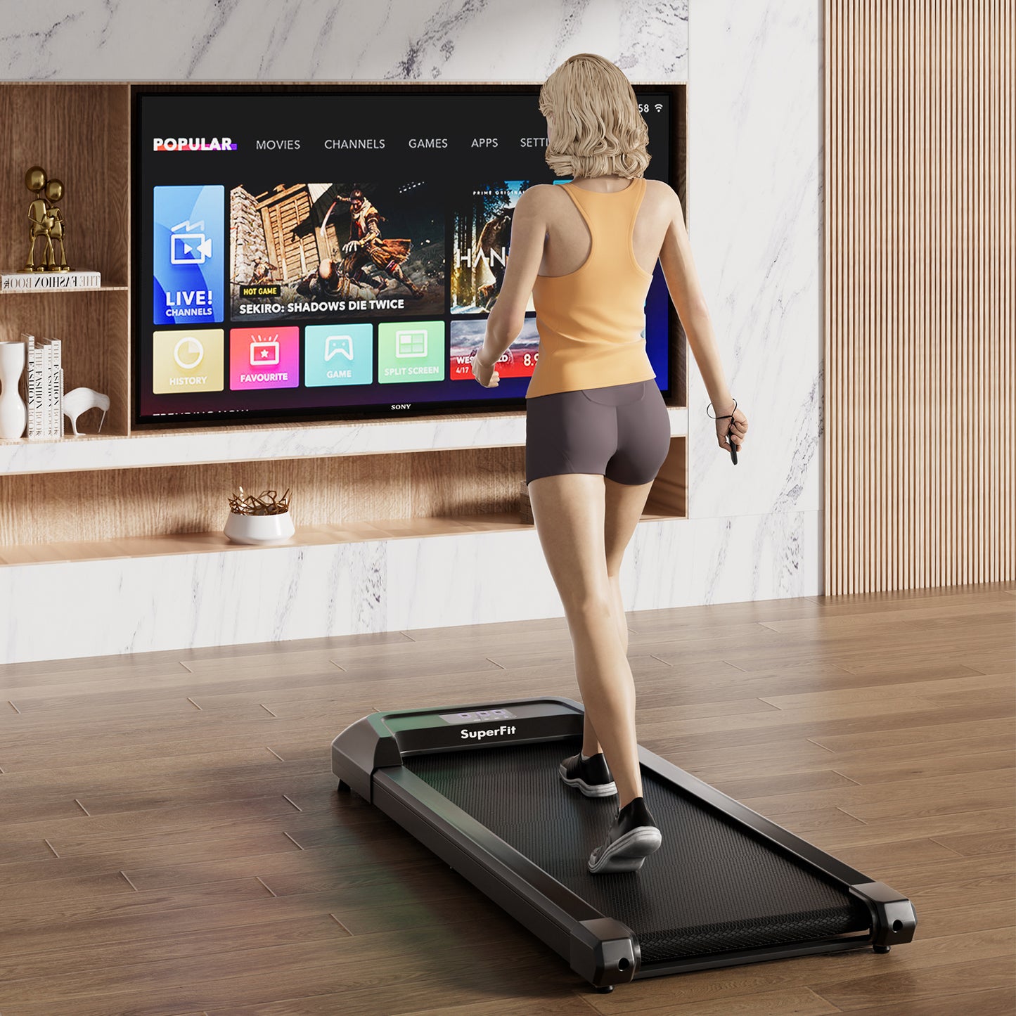 2.25 HP Walking Pad with LED Display and Remote Control, Black Treadmills at Gallery Canada