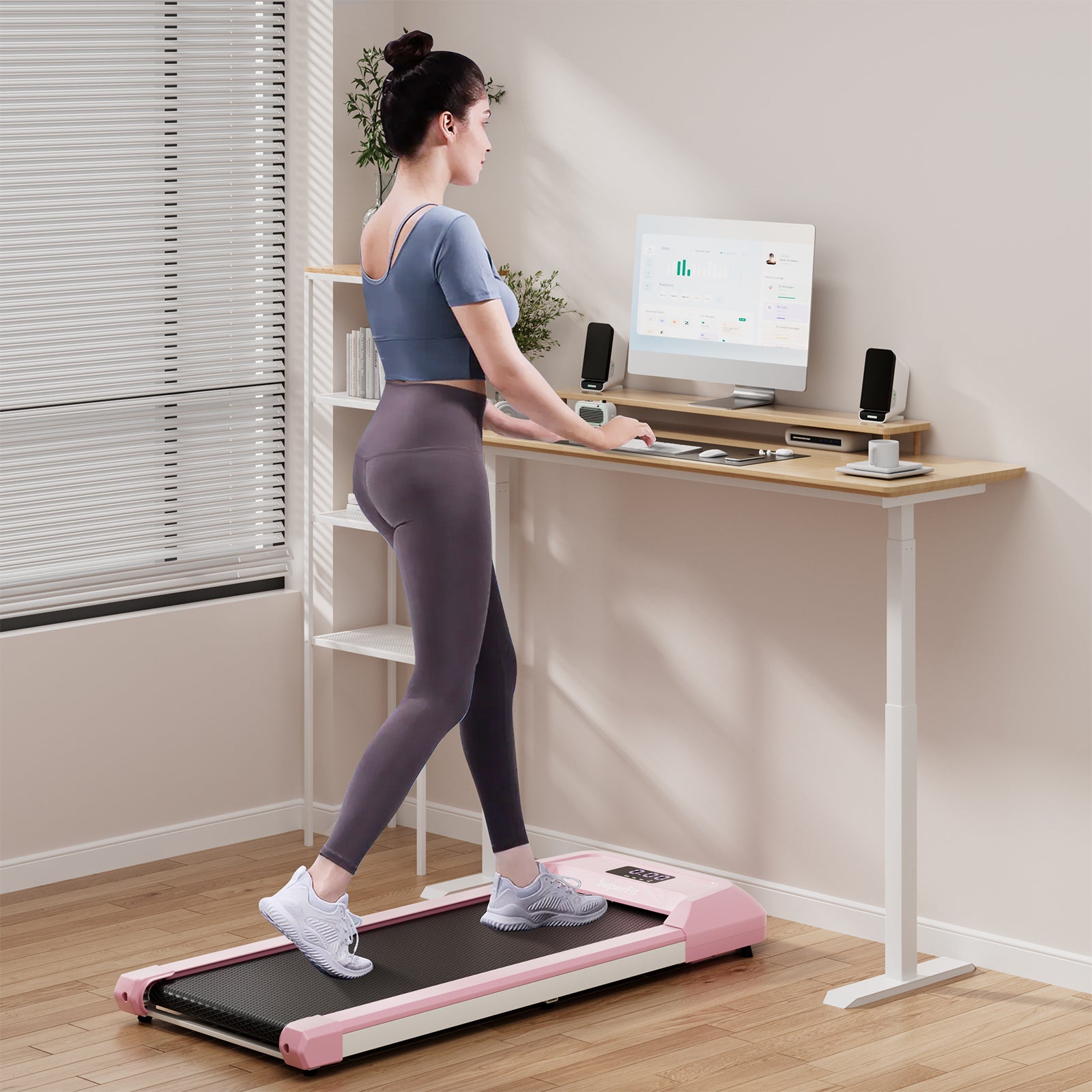 2.25 HP Walking Pad with LED Display and Remote Control, Pink Treadmills at Gallery Canada