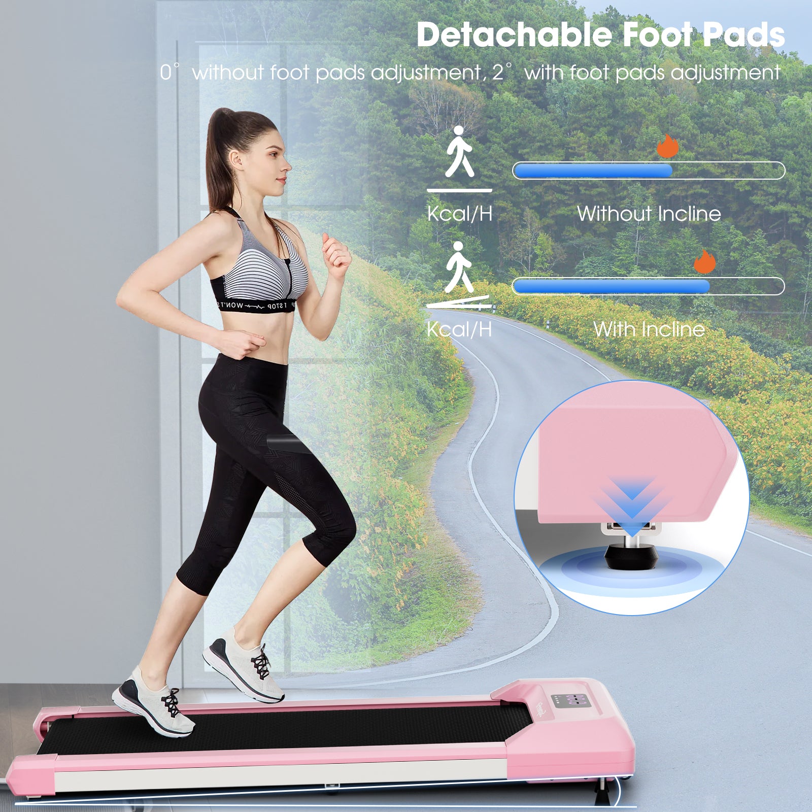 2.25 HP Walking Pad with LED Display and Remote Control, Pink Treadmills at Gallery Canada