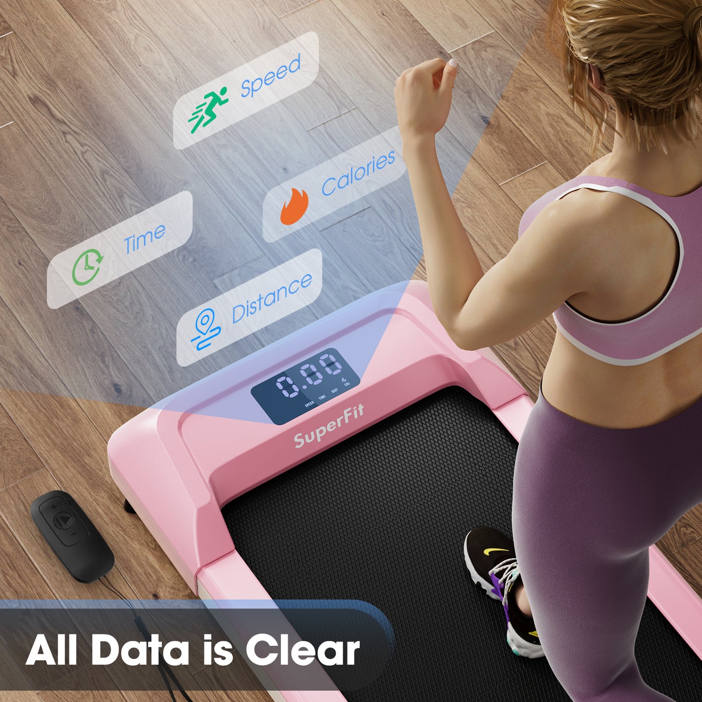 2.25 HP Walking Pad with LED Display and Remote Control, Pink Treadmills at Gallery Canada