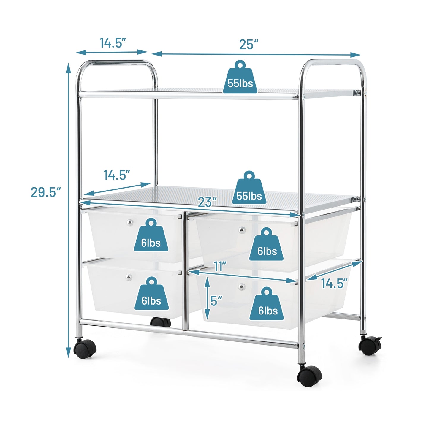 4 Drawers Shelves Rolling Storage Cart Rack, Transparent File Cabinets at Gallery Canada