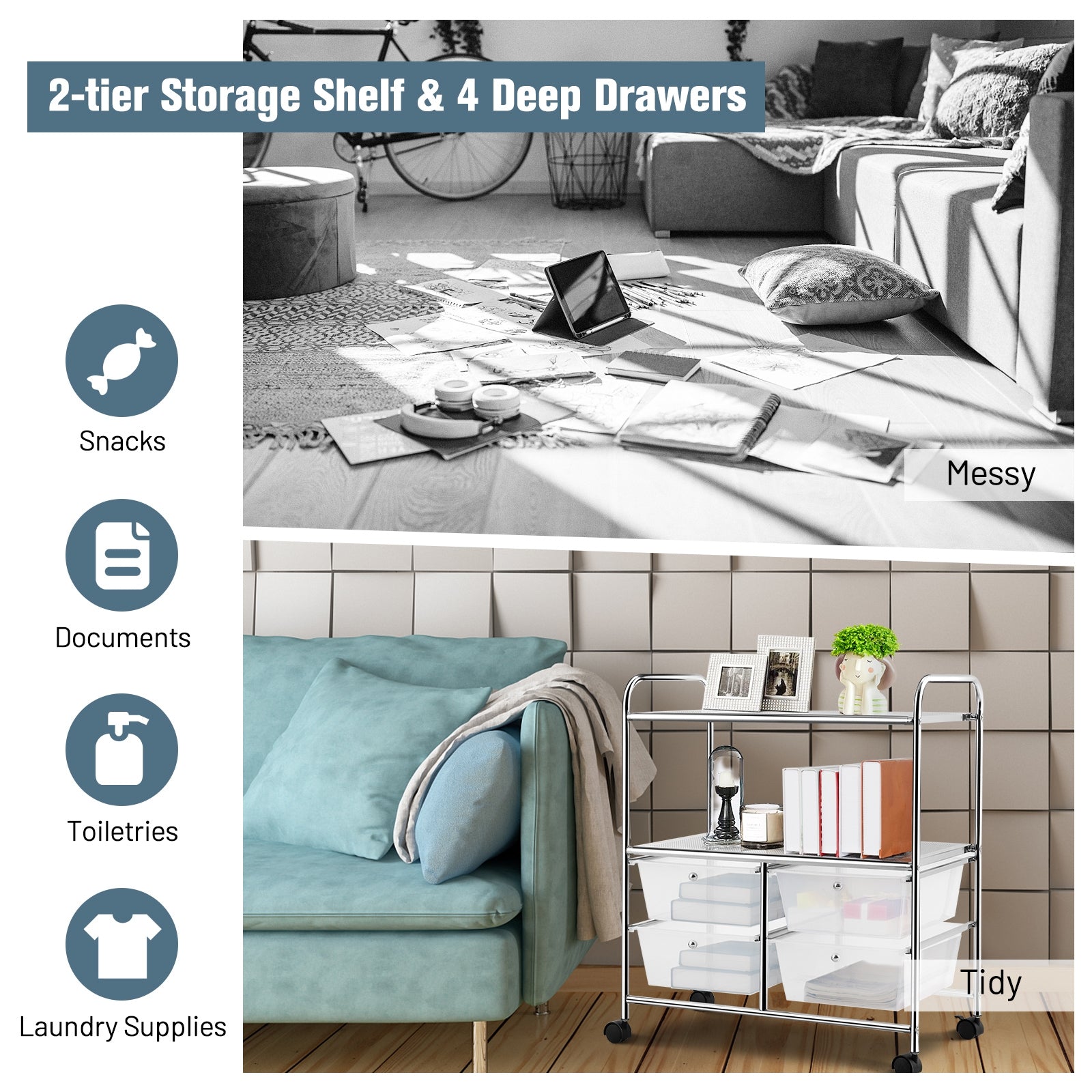 4 Drawers Shelves Rolling Storage Cart Rack, Transparent File Cabinets at Gallery Canada