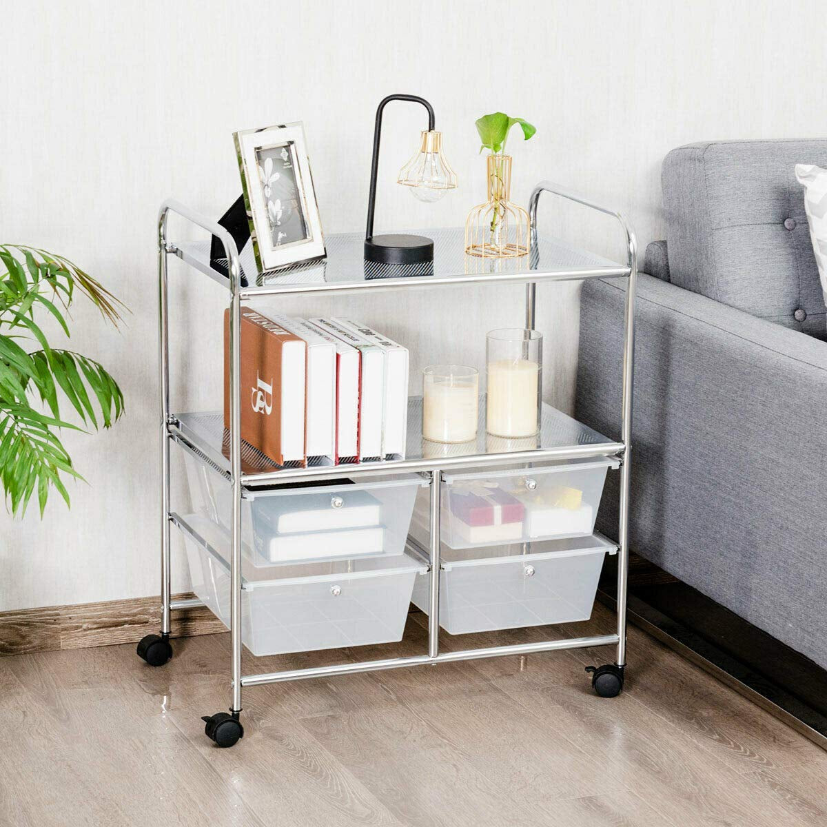 4 Drawers Shelves Rolling Storage Cart Rack, Transparent File Cabinets at Gallery Canada