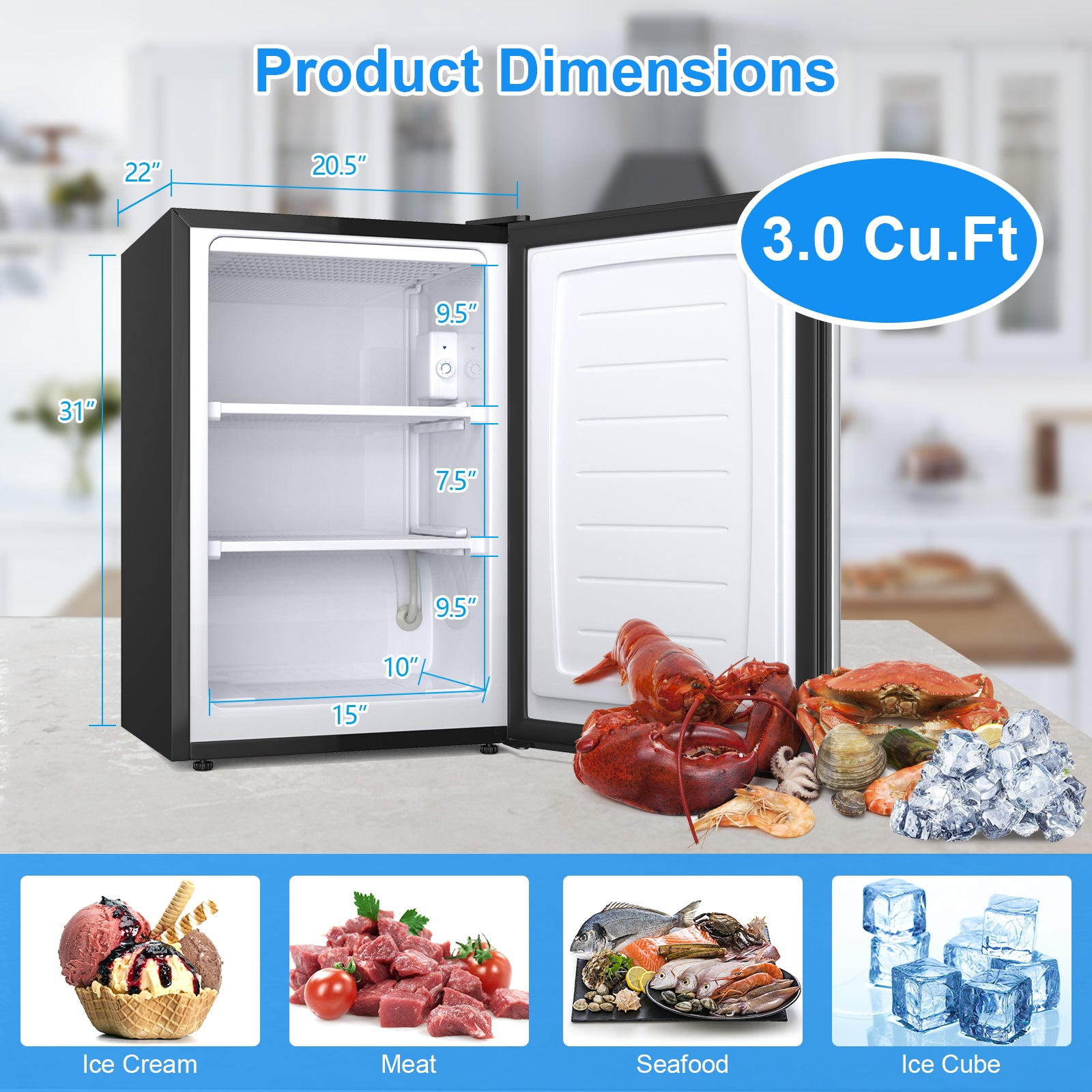 3 Cubic Feet Compact Upright Freezer with Stainless Steel Door, Black & White Refrigerators at Gallery Canada