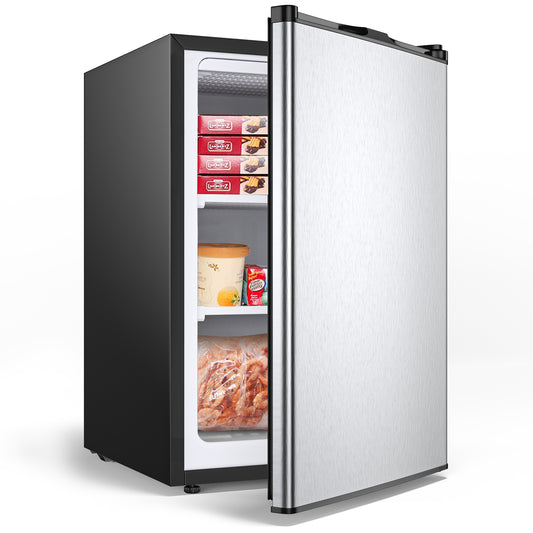 3 Cubic Feet Compact Upright Freezer, Stainless Steel Door, Black, White Refrigerators Black & White at Gallery Canada