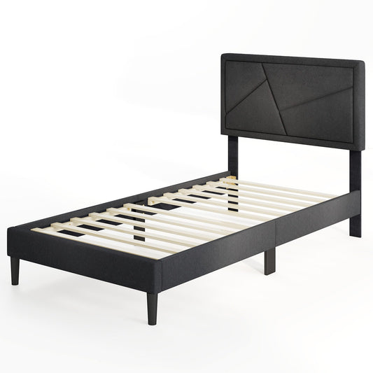 Twin/Full/Queen Size Upholstered Platform Bed Frame with High Headboard-Twin, Gray Simple Bed Frame Gray at Gallery Canada