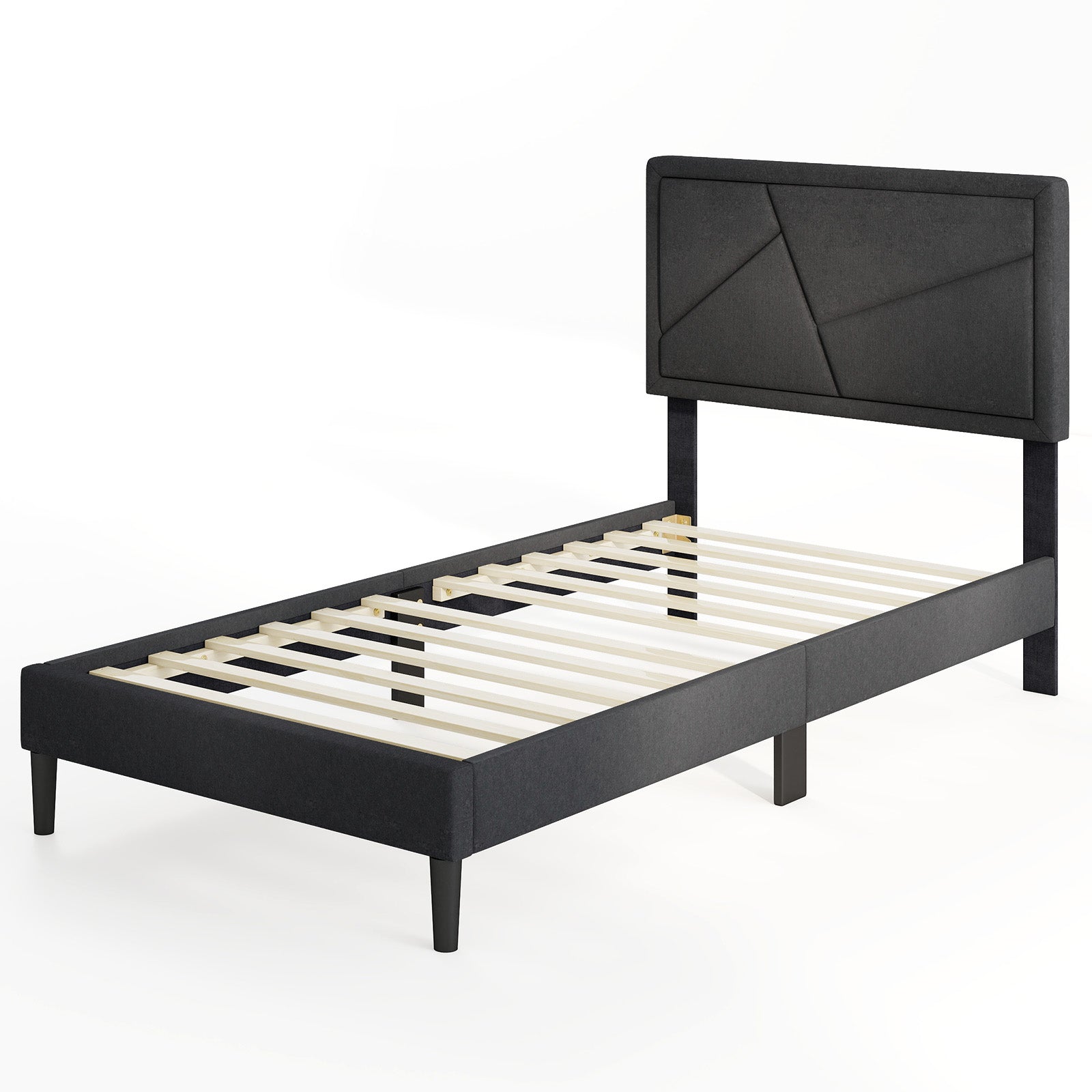 Twin Size Upholstered Platform Bed Frame, Gray Simple Bed Frame at Gallery Canada