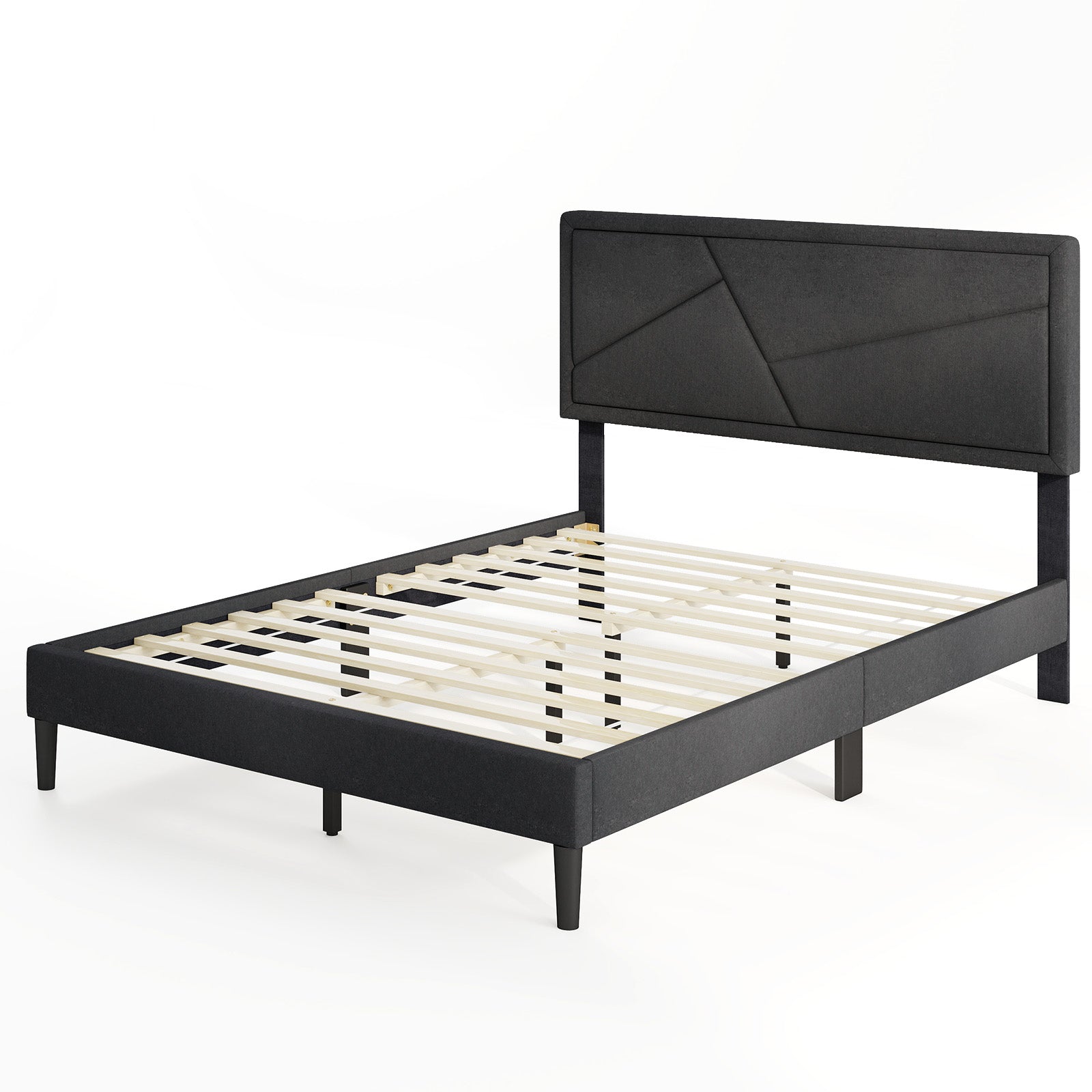 Upholstered Platform Bed Frame, Full Size, High Headboard, Gray Simple Bed Frame Gray at Gallery Canada