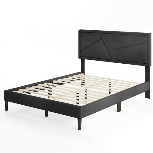Upholstered Platform Bed Frame, Full Size, High Headboard, Gray