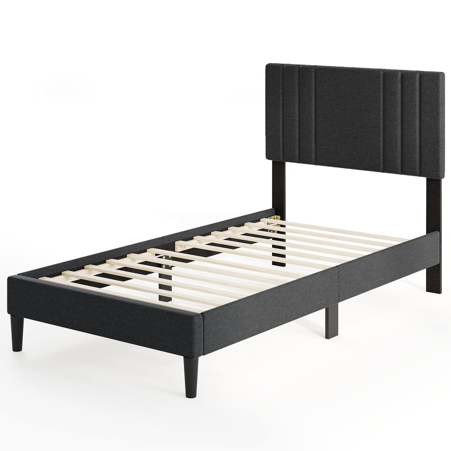 Full/Queen/Twin Size Bed Frame with Vertical Channel Tufted Headboard and Wooden Slats-Twin Size, Gray Simple Bed Frame at Gallery Canada