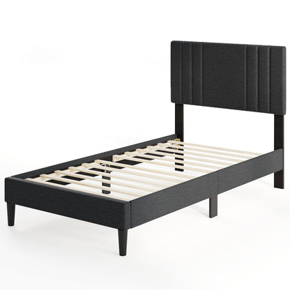 Full/Queen/Twin Size Bed Frame with Vertical Channel Tufted Headboard and Wooden Slats-Twin Size, Gray Simple Bed Frame at Gallery Canada