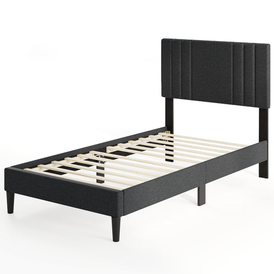 Twin Size Bed Frame, Tufted Headboard, Wooden Slats, Gray Simple Bed Frame Gray at Gallery Canada