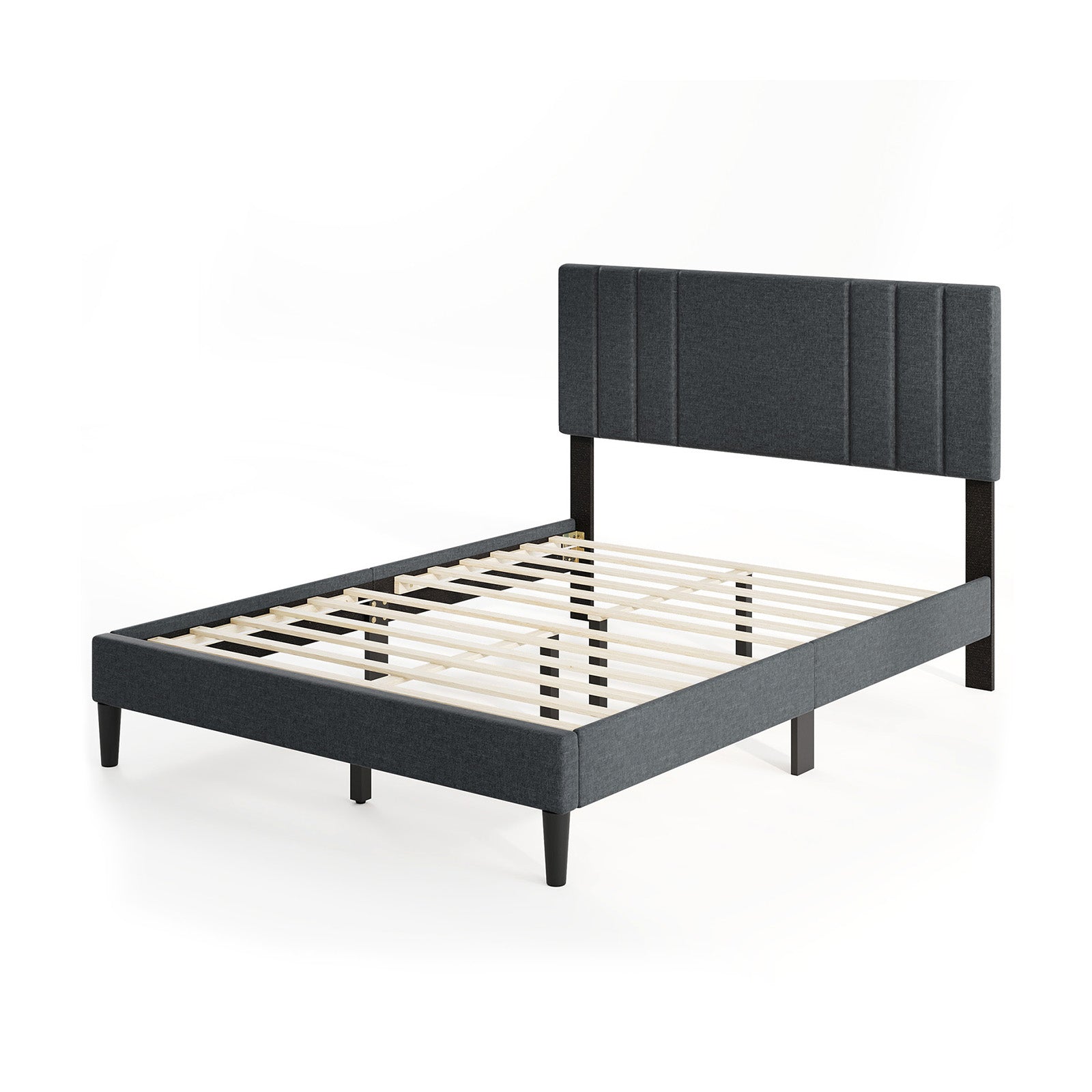 Full Size Bed Frame, Channel Tufted Headboard, Wooden Slats, Gray Simple Bed Frame at Gallery Canada