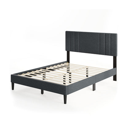 Full/Queen/Twin Size Bed Frame with Vertical Channel Tufted Headboard and Wooden Slats-Full Size, Gray Simple Bed Frame at Gallery Canada