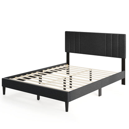 Full/Queen/Twin Size Bed Frame with Vertical Channel Tufted Headboard and Wooden Slats-Queen Size, Gray Simple Bed Frame at Gallery Canada
