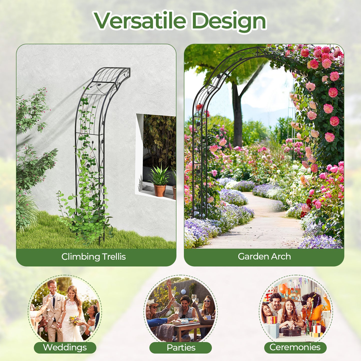 Garden Arch Arbor Trellis for Climbing Plants Roses Vines, Black Outdoor Decor at Gallery Canada