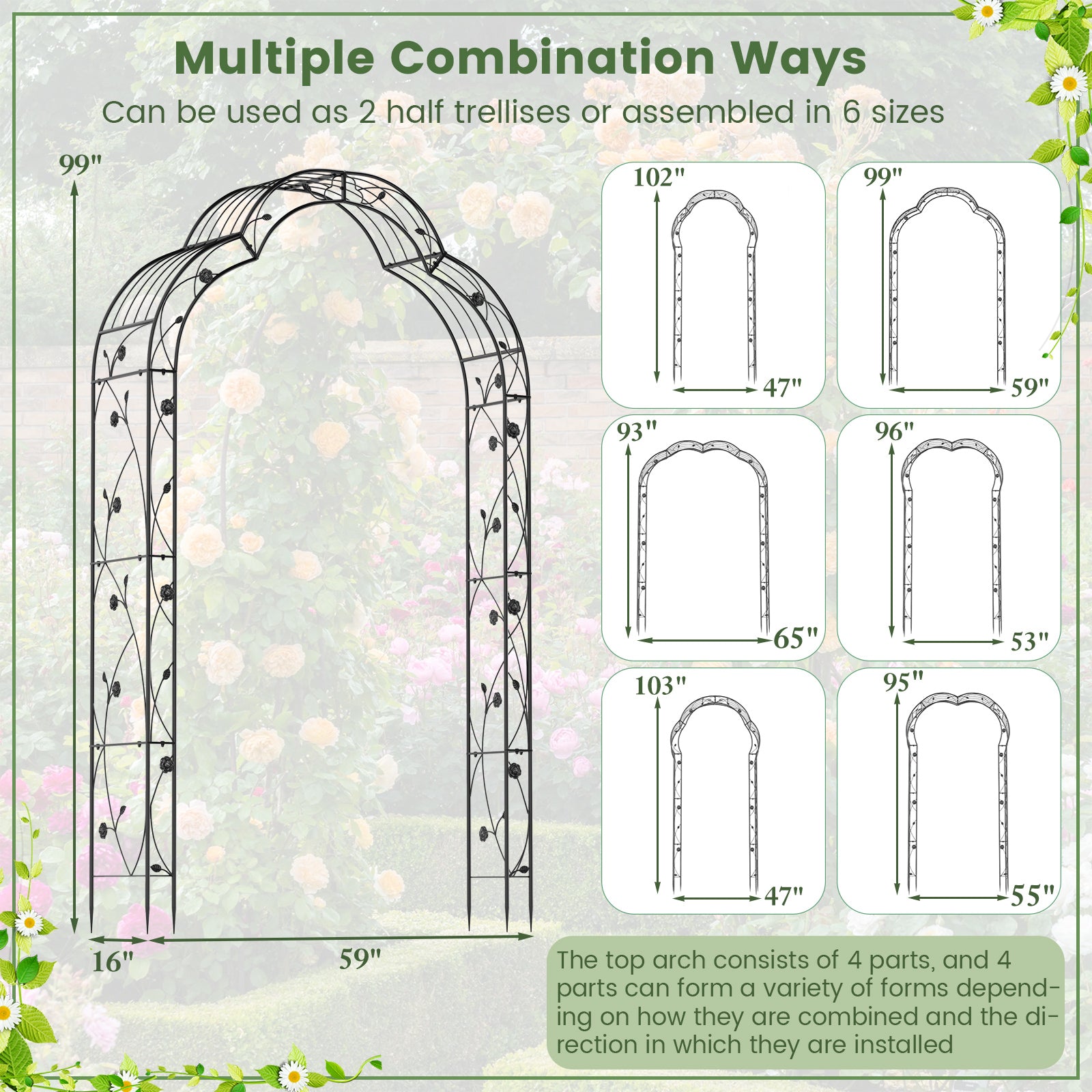 Garden Arch Arbor Trellis for Climbing Plants Roses Vines, Black Outdoor Decor at Gallery Canada